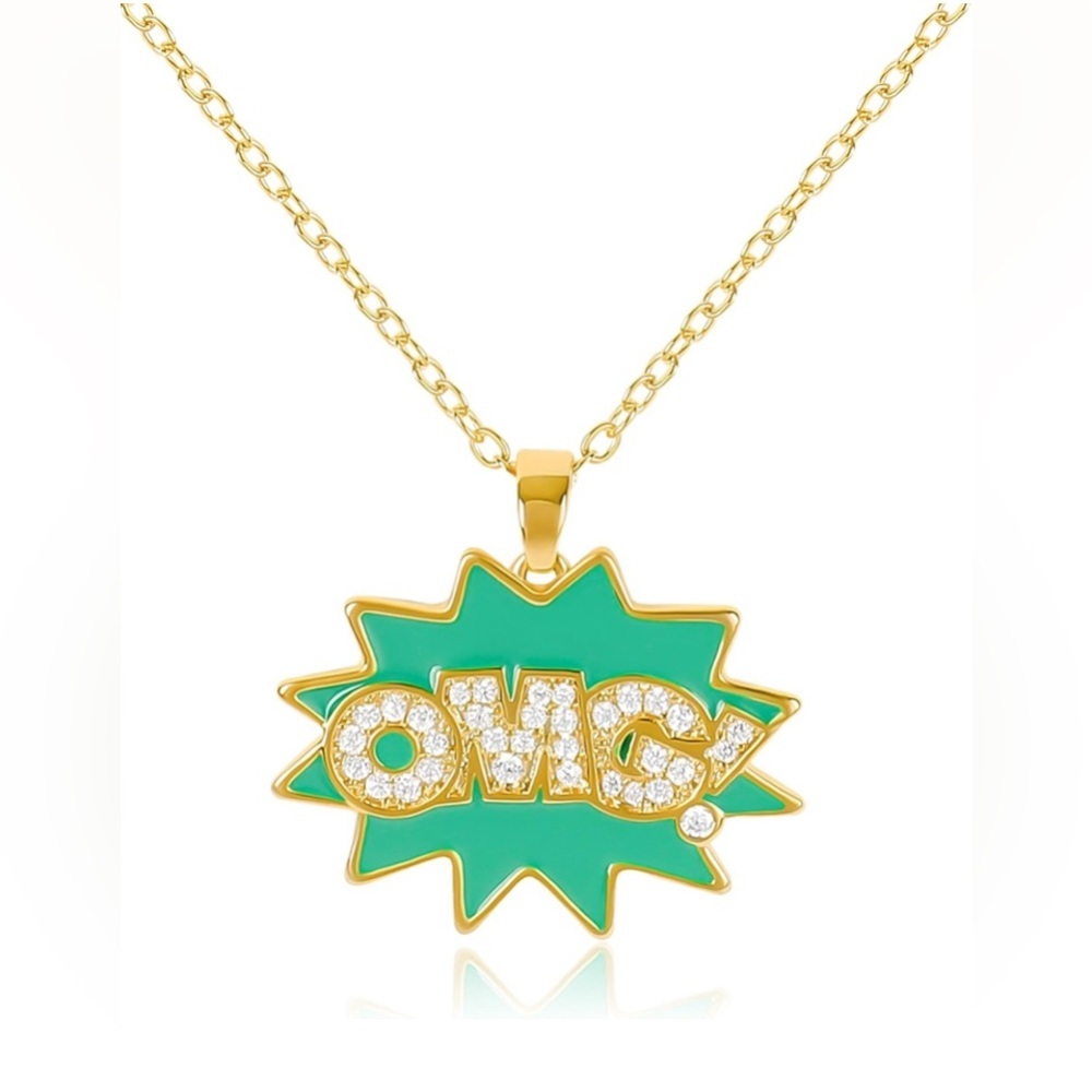 14K Gold Plated Cubic Zirconia OMG Necklace